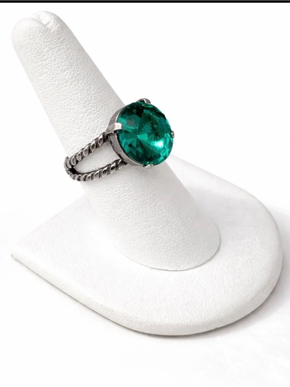 Handmade Swarovski Crystal Ring Green Adjustable Statement Cocktail Ring